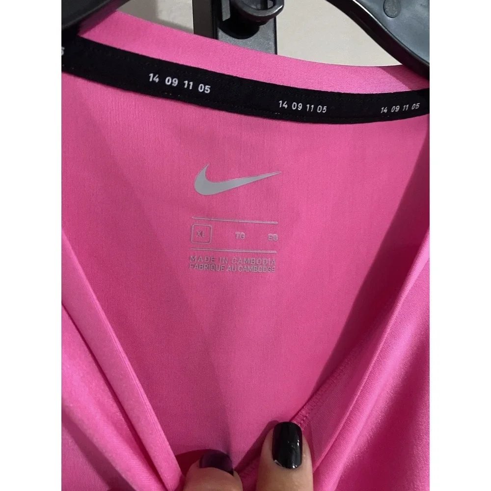 nike womens BRA SHIRT CROPPED Stretch hot pink‎ athletic top XL NWOT A5